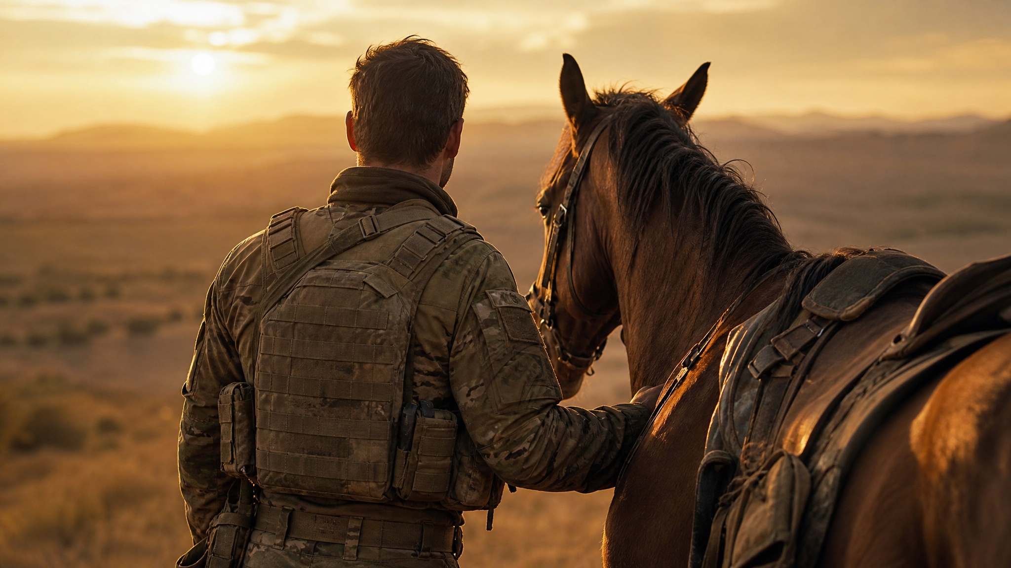 IDF soldiers walking with horse at Aviv Farm — Strong Heart Initiative equine therapy program