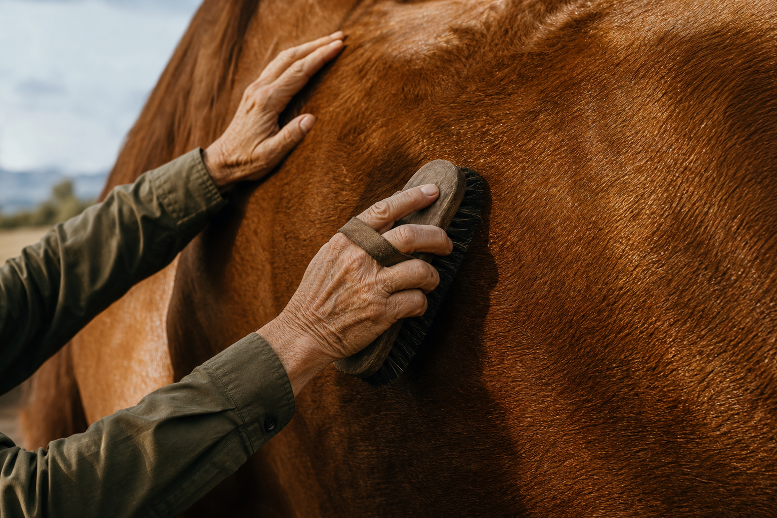 IDF veterans working with horse at Aviv Farm — Safe Space veteran PTSD rehabilitation program